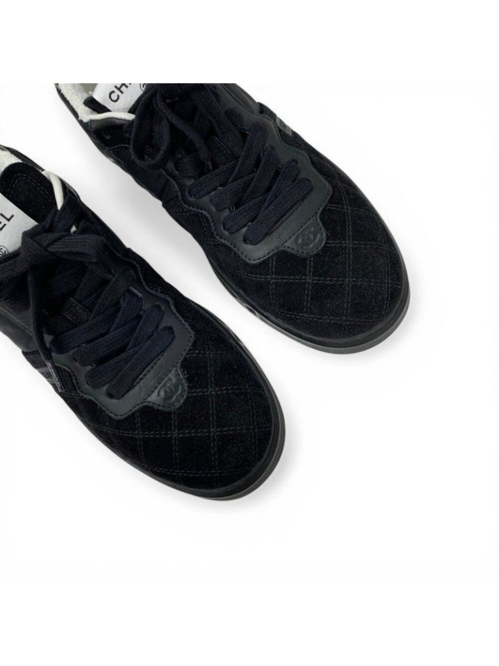 Chanel Sneakers Shoes Suede Nylon Black CC Logo - Picture 10 of 10